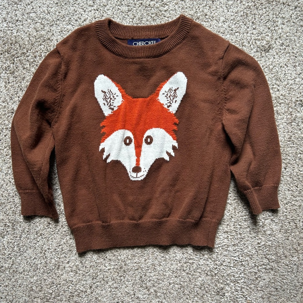 Cherokee fox 100% cotton pull over baby sweater brown fall 12 month Y2K